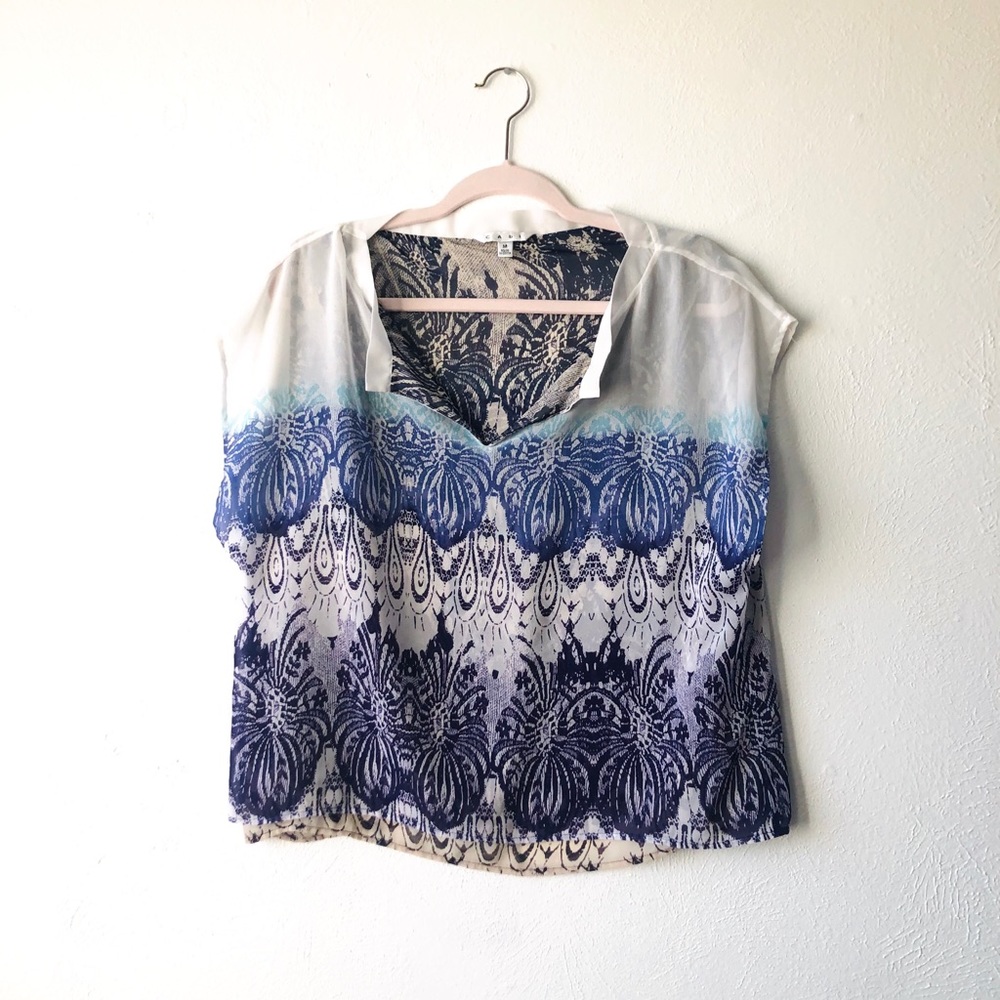 🎉 Final Price CAbi sheer cream purple blouse A13